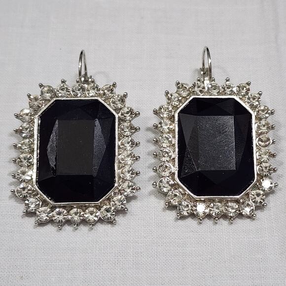 Layer Faux Pearl Black Bead Rhinestone Necklace Matching Earrings Statement Set - Picture 10 of 16